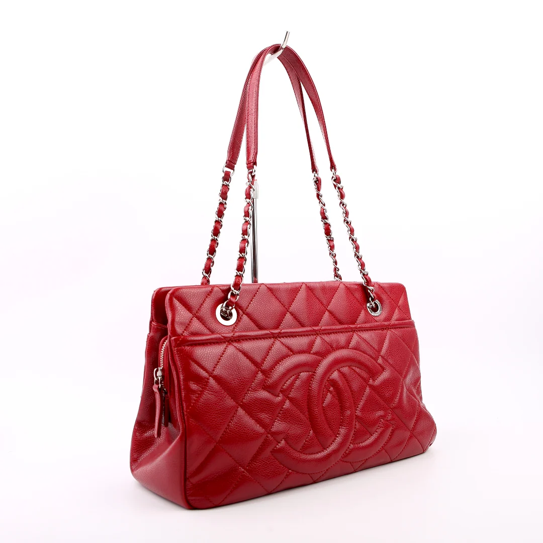 CHANEL Timeless CC Soft Shopping Tote Caviar 16M Red
