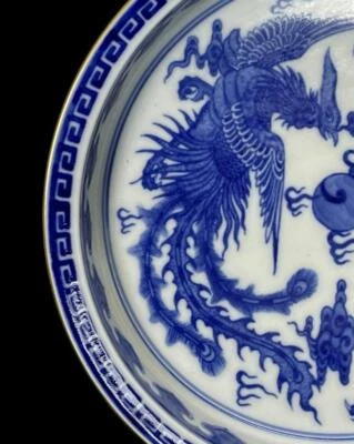 Yongzheng Signed Old Chinese Blue&White Brush Washer W/dragon&phoenix N786