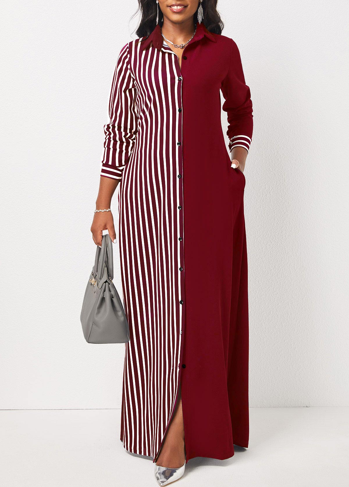 Striped Pocket H Shape Maxi Dress