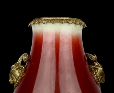 40CM Qianlong Signed Old Chinese Langhong Red Glaze Vase w/sheep N3998