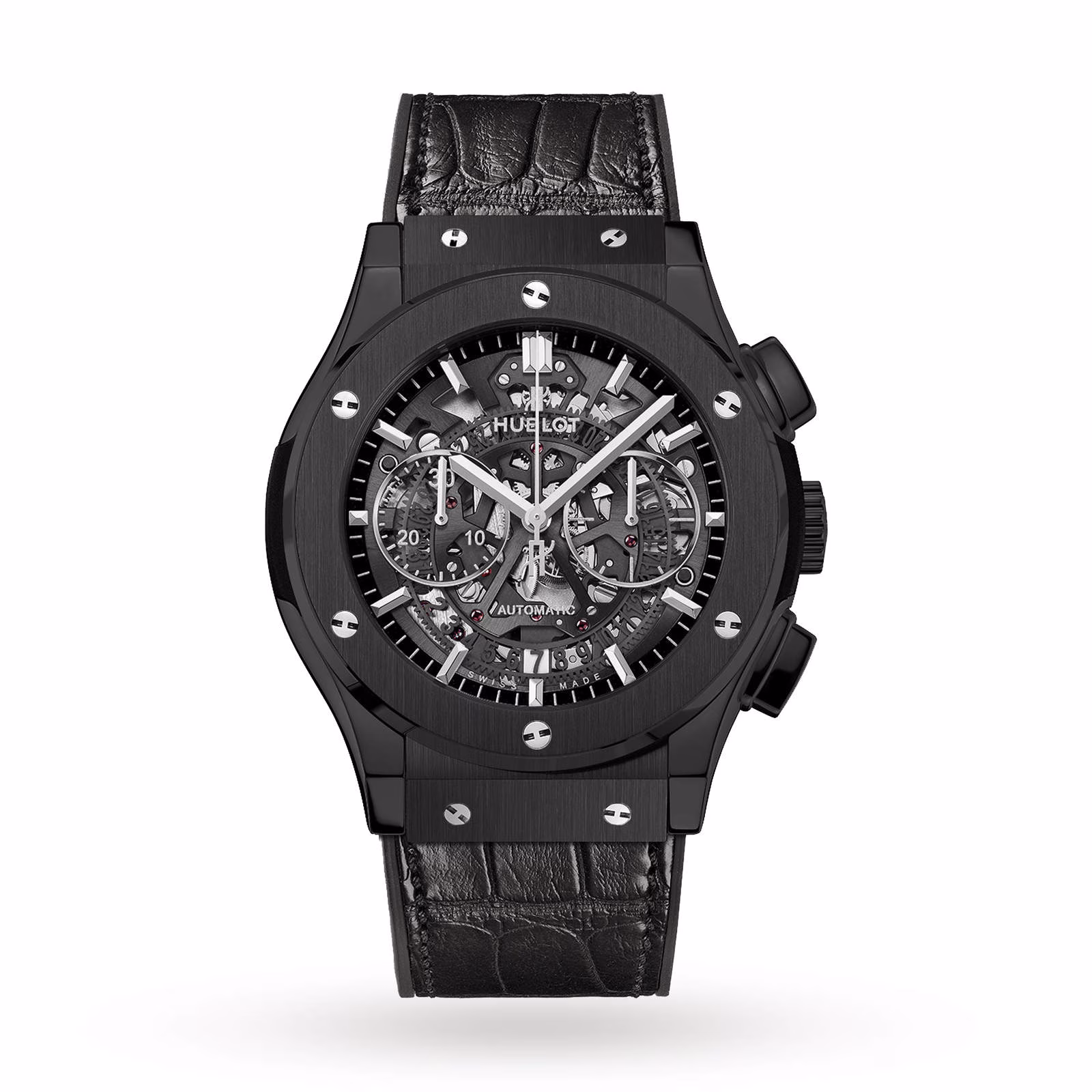 Hublot Classic Fusion Aerofusion Chronograph 45mm 525.CM.0170.LR Black Ceramic Black Dial Leather Strap Mens Watch