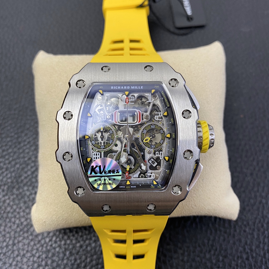 【7A Quality】Richard Mille RM 11-03 Titanium Skeleton Dial Yellow Strap