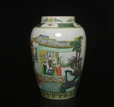 36CM Kangxi Signed Antique Chinese Famille Rose Vase W/ lady