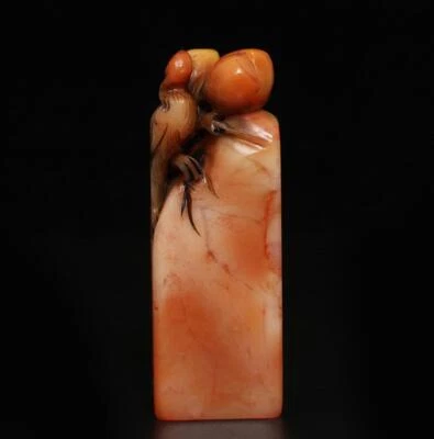 Signed Old Chinese Shoushan Stone Seal Stamp Statue w/crane 182g