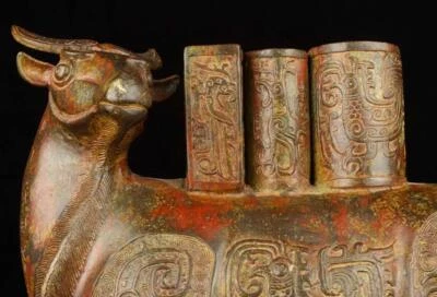 32CM Old Chinese Bronze Statue w/cow N1746