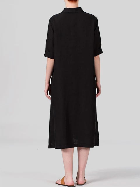 Cotton and Linen Hem Side Slit Shirt Dress