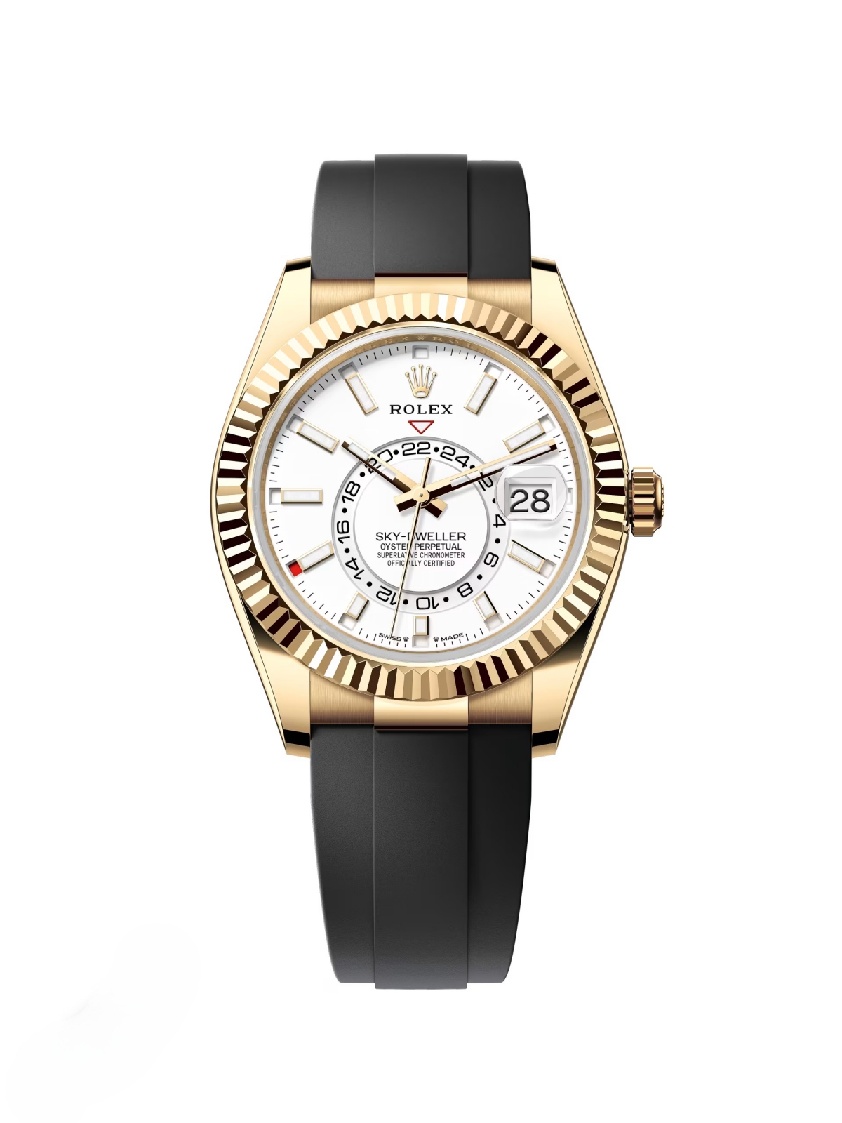 RLX  Sky-Dweller 42mm Yellow Gold White Dial Oysterflex - 336238
