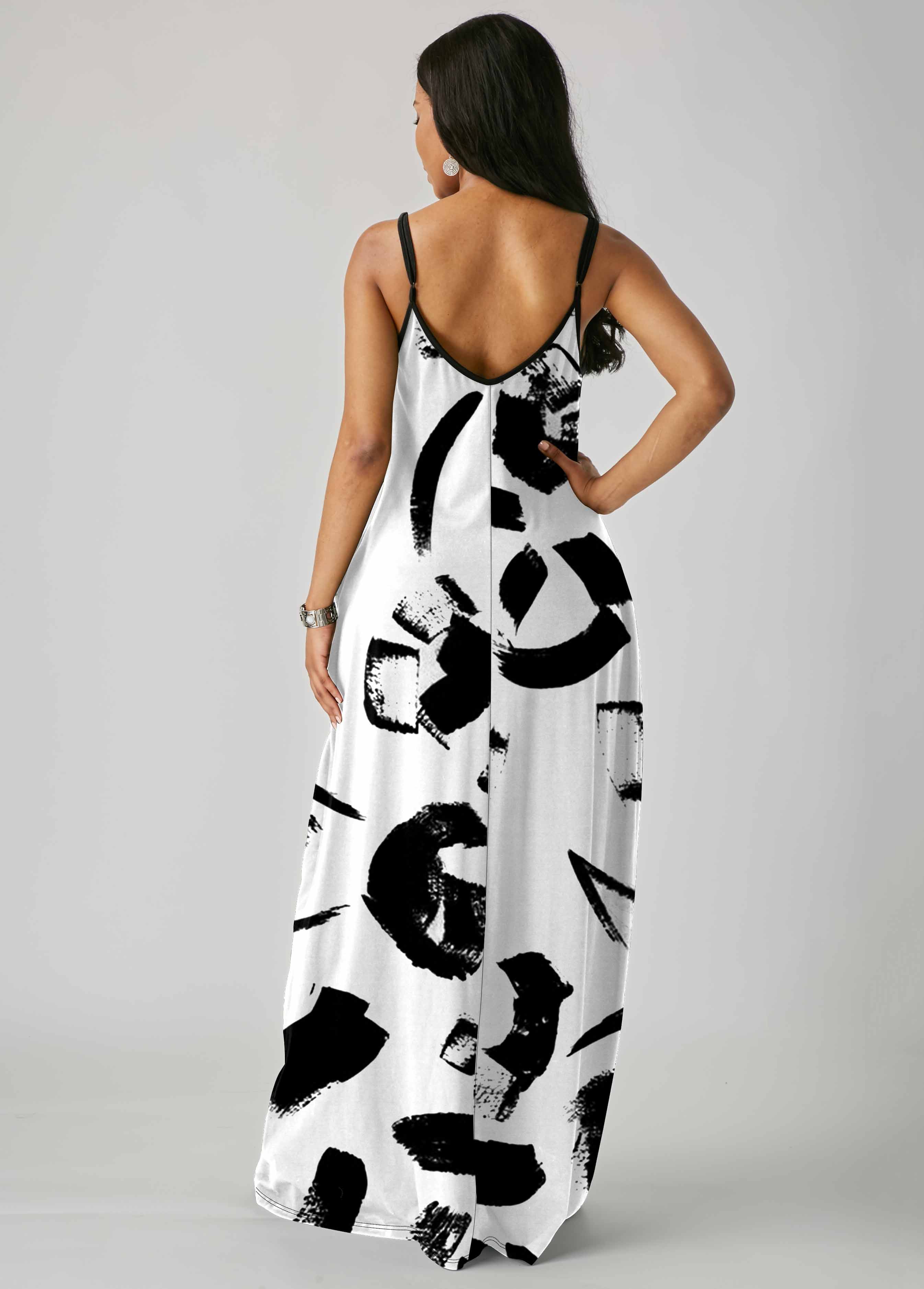 Printed Side Pocket Spaghetti Strap Dress