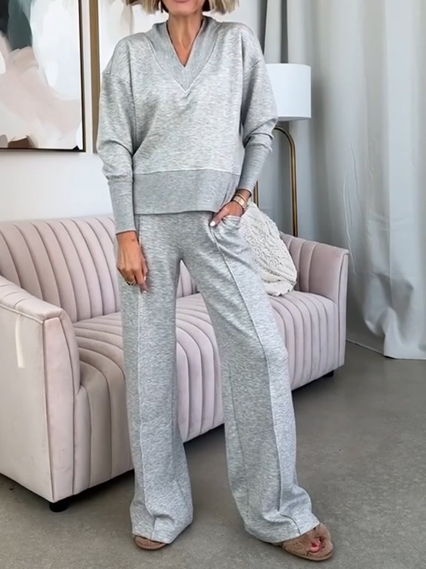 NEW🔥 Women's Soft V Shape Lounge Set with Wide Fit Pants