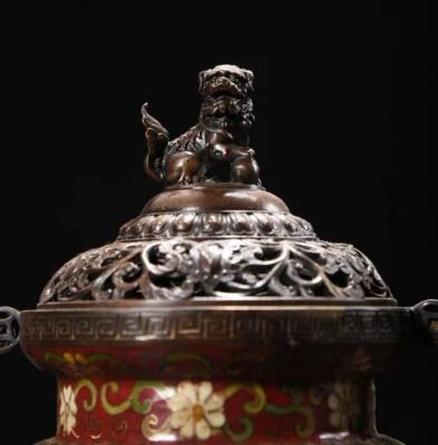27CM Qianlong signed Old Chinese Cloisonne Enamel Bronze Incense Burner N3535