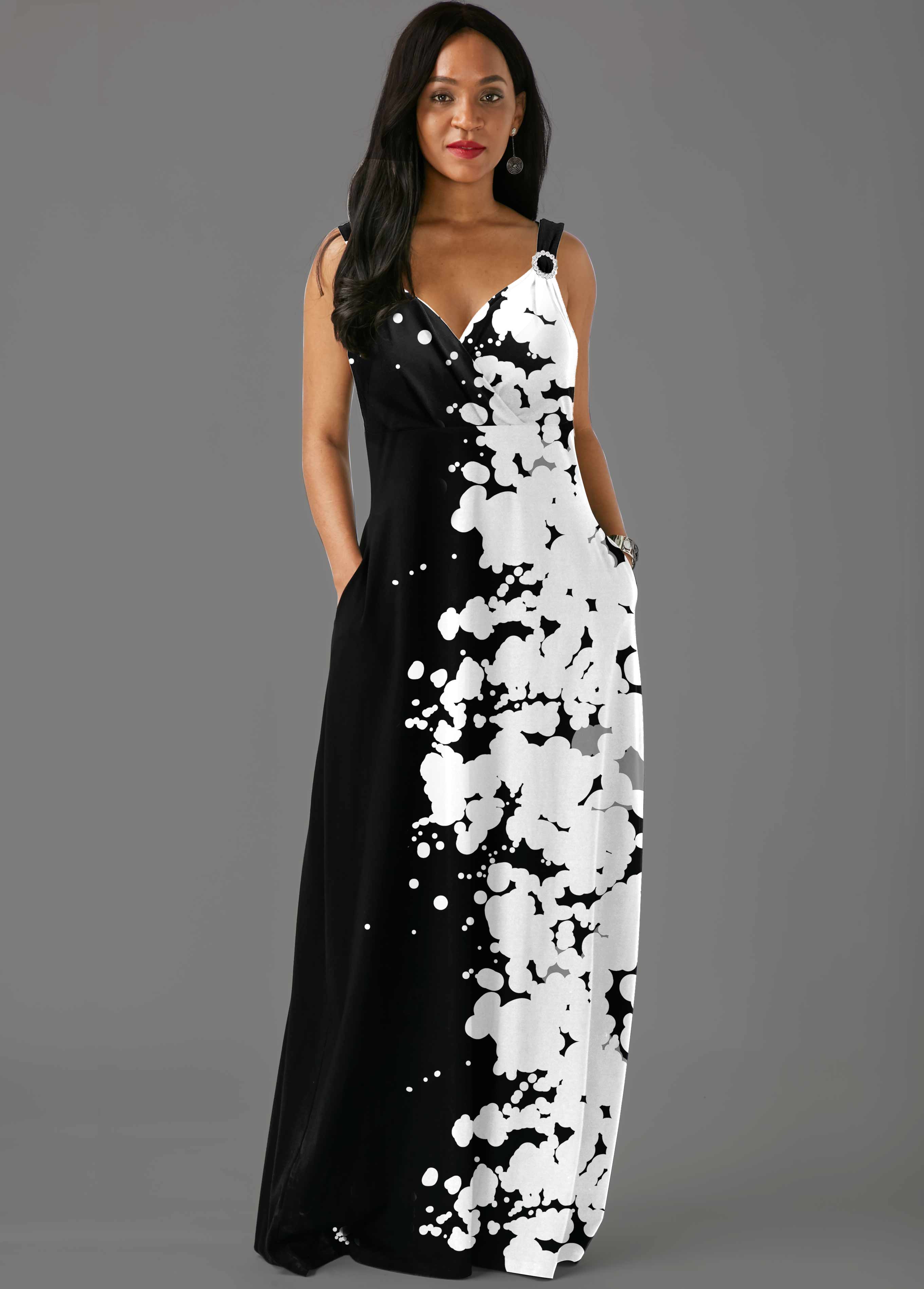 Spaghetti Strap Side Pocket Printed Maxi Dress