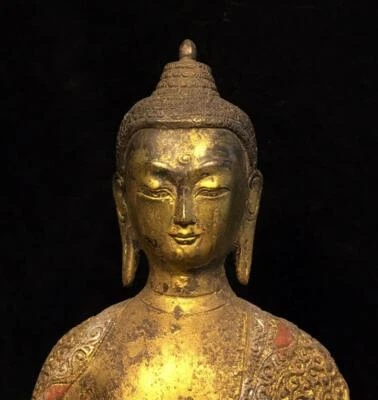 30CM Old Chinese Bronze Gilding Statue Buddha CK344