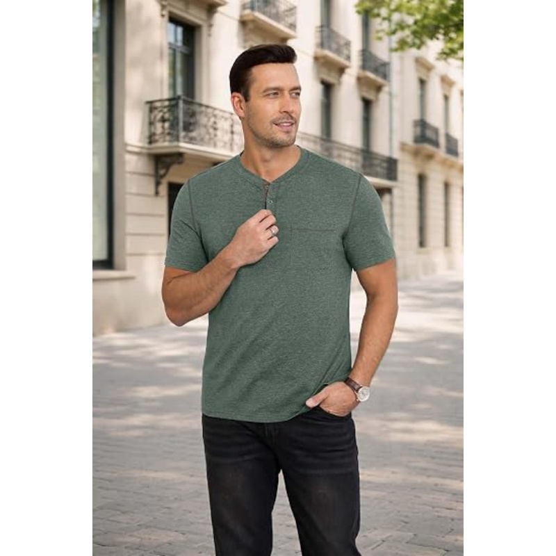 Men's Short‑Sleeve Cotton Henley Shirts