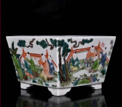 Qianlong Signed Old Chinese Famille Rose Brush Washer W/kids N367