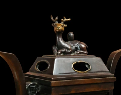 Xuande Signed Old Chinese Red Copper Handmade Incense Burner w/deer N3821