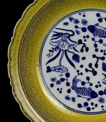Kangxi Signed Old Chinese Blue&White Dish W/fish N1139