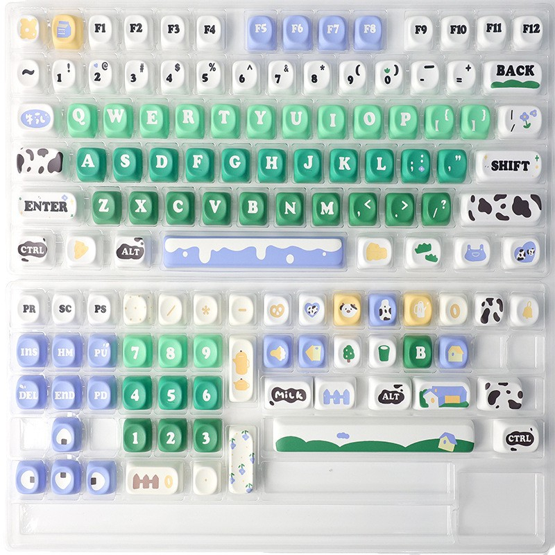 Cow Print MOA Profile Keycap Set – PBT Dye-Sublimation Mini Kit – Compatible with 68/75/98/104/108 Layouts