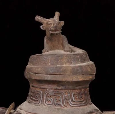 33CM Old Chinese Bronze Statue Vase Pot w/dragon N1758