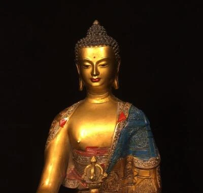 29CM Old Chinese Bronze Gilding Statue Buddha CK218