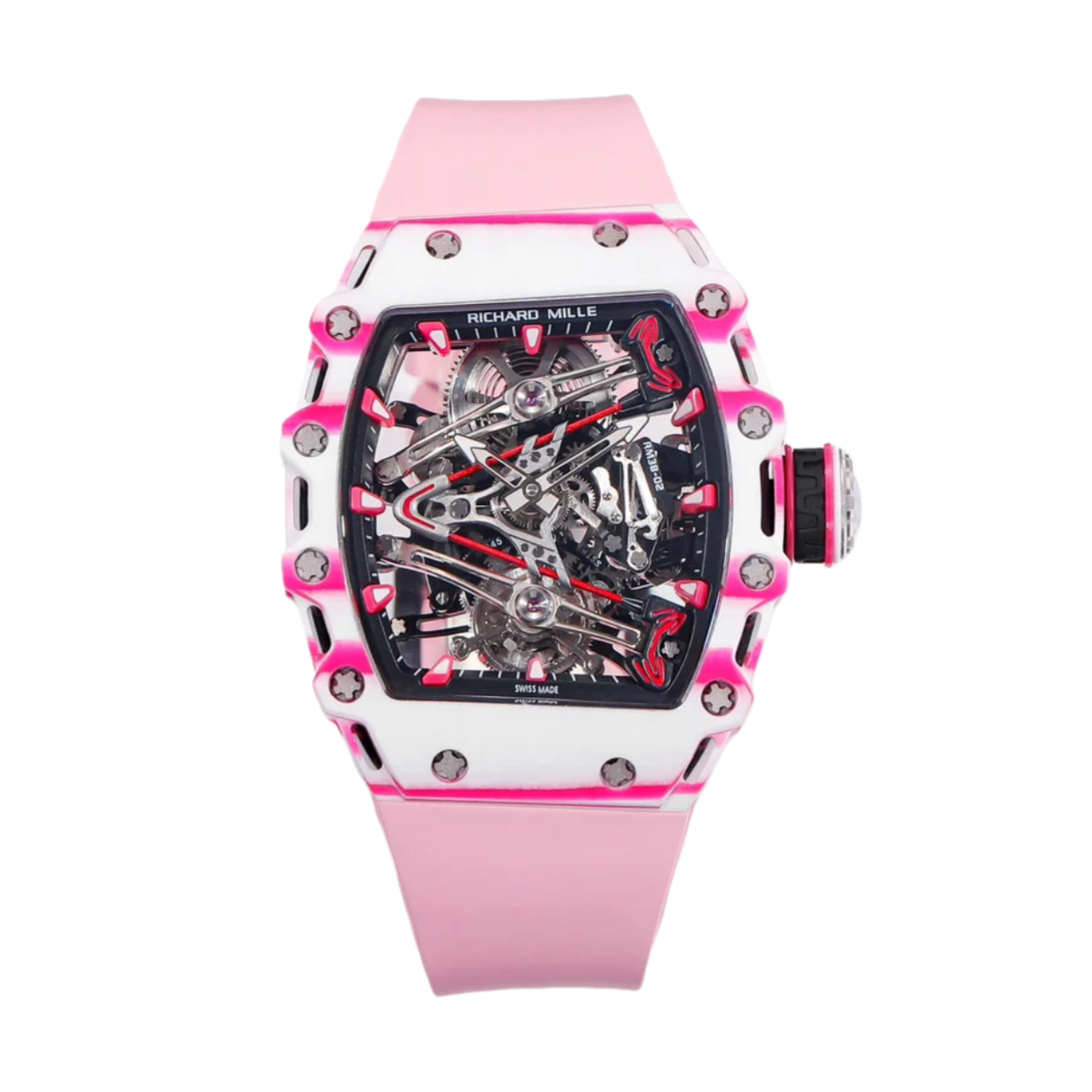 【7A Quality】Richard Mille RM 38-02 Bubba Watson Tourbillon Pink Rubber Strap
