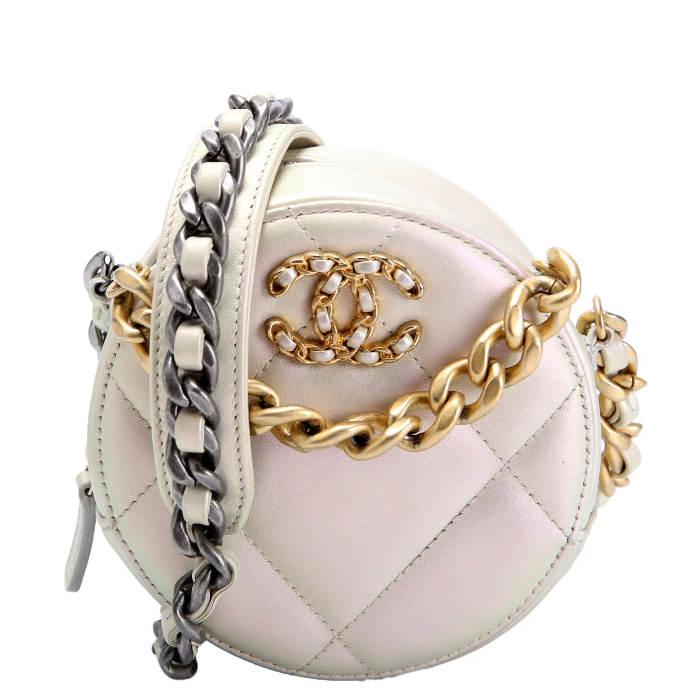 CHANEL 19 Round Clutch Iridescent Calfskin 30M