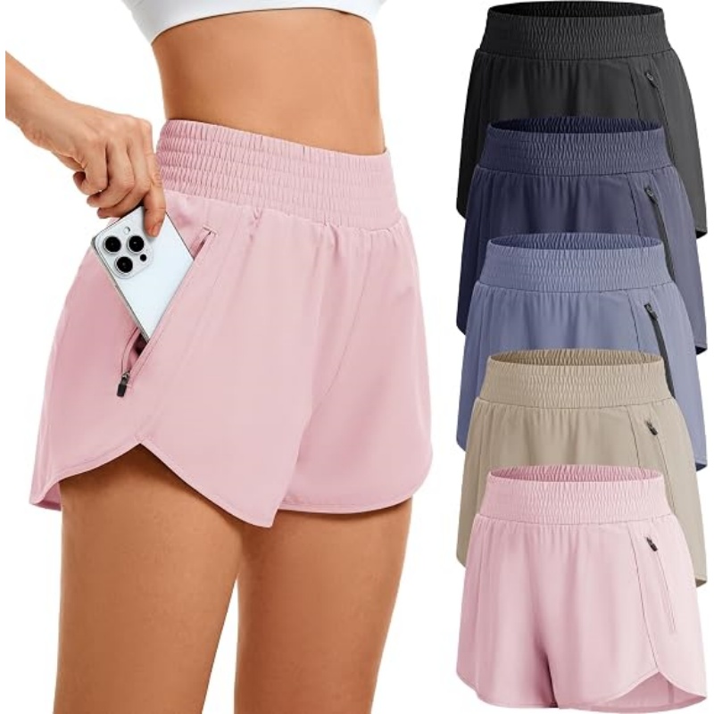 5 Pack Women's Athletic Workout Short High Waisted Running Shorts