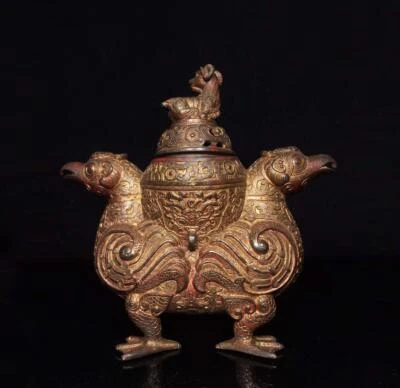 Old Chinese Bronze Gilding Incense Burner w/sheep N1632