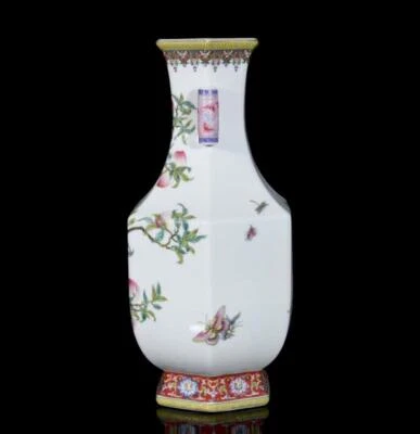 30CM Yongzheng Signed Old Chinese Colour Enamel Vase W/peach N3423