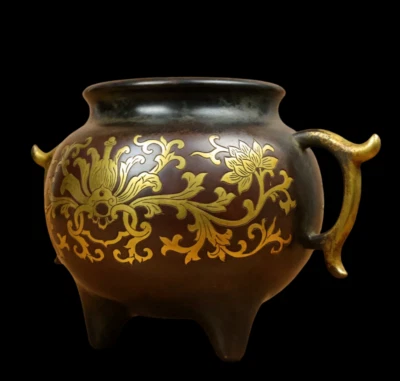 Xuande Signed Old Chinese Red Copper Handmade Incense Burner w/ear N3847