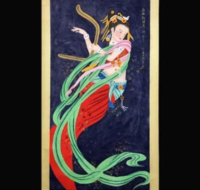 Zhang Daqian Signed Chinese Hand Painted Calligraphy Scroll w/lady N2040