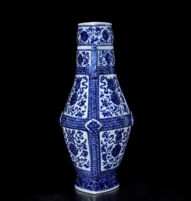 39CM Old Chinese Blue and White Vase W/flower N3320