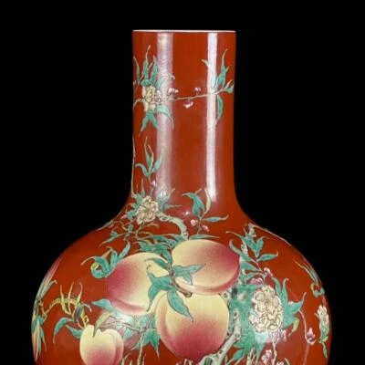 Yongzheng Signed Old Chinese Famille Rose Vase W/peach Q160