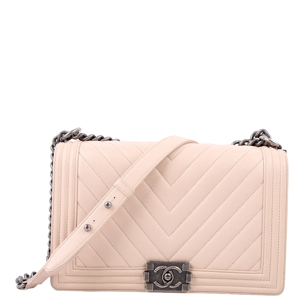 CHANEL Boy Flap Medium Calfskin Caviar 24M Beige