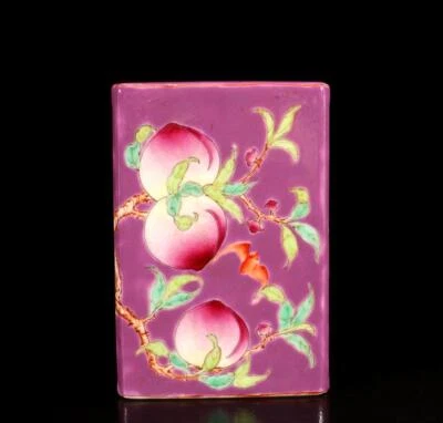 Yongqingchangchun Signed Old Chinese Colour Enamel Brush Pot W/peach N1463