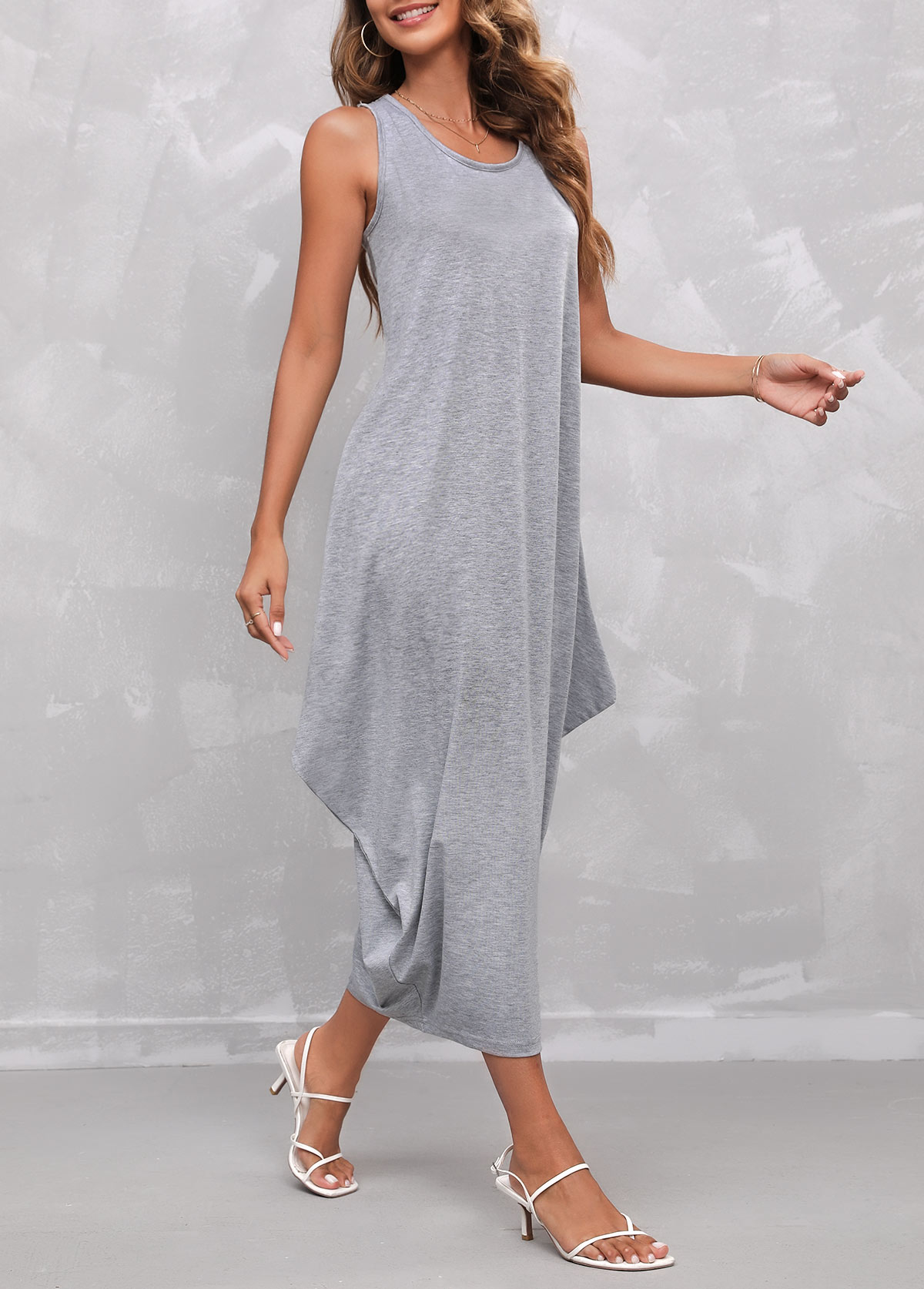 Light Grey Sleeveless Round Neck Dress