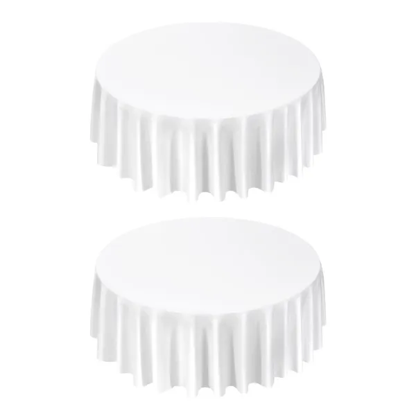 White Round Tablecloths 2 Pack, 120 Inches in Diameter, Stain- & Wrinkle- Resistant, Machine Washable Table Clothes, Polyester Fabric Table Covers for Wedding, Party, Banquet, Formal Events
