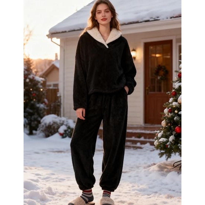 Womens Fluffy Pajamas Set