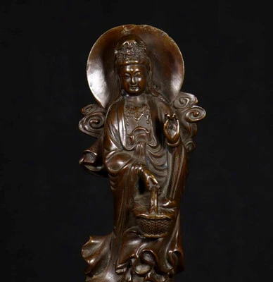 30CM Qianlong Signed Old Chinese Copper Statue w/Buddha N4213