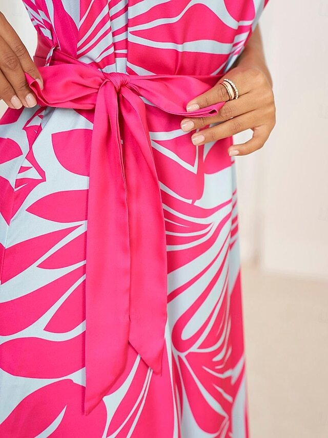 Women's Tank Dress Geometric Bow Tie Crew Neck Maxi Dress Stylish Daily Sleeveless Summer