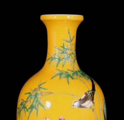 Yongzheng Signed Pair Old Chinese Famille Rose Vase W/bird N1475
