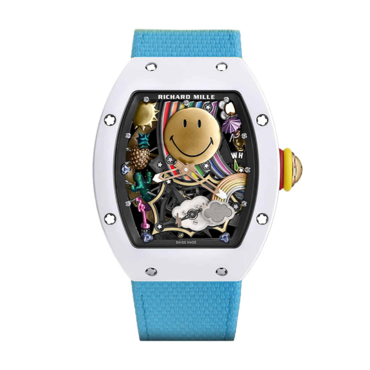 【7A Quality】Richard Mille Copies Watches RM88 Smiley Fabic Nato Strap Blue