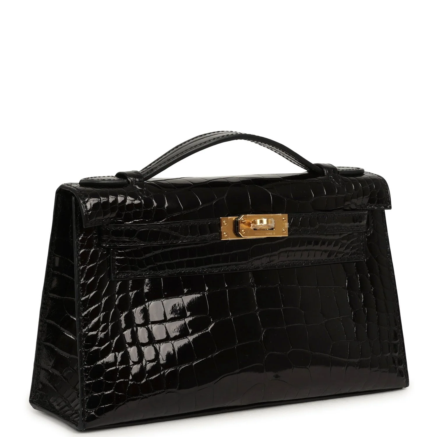 HERMÈS Special Order (HSS) Kelly Pochette Black Verso Shiny Alligator Gold Hardware