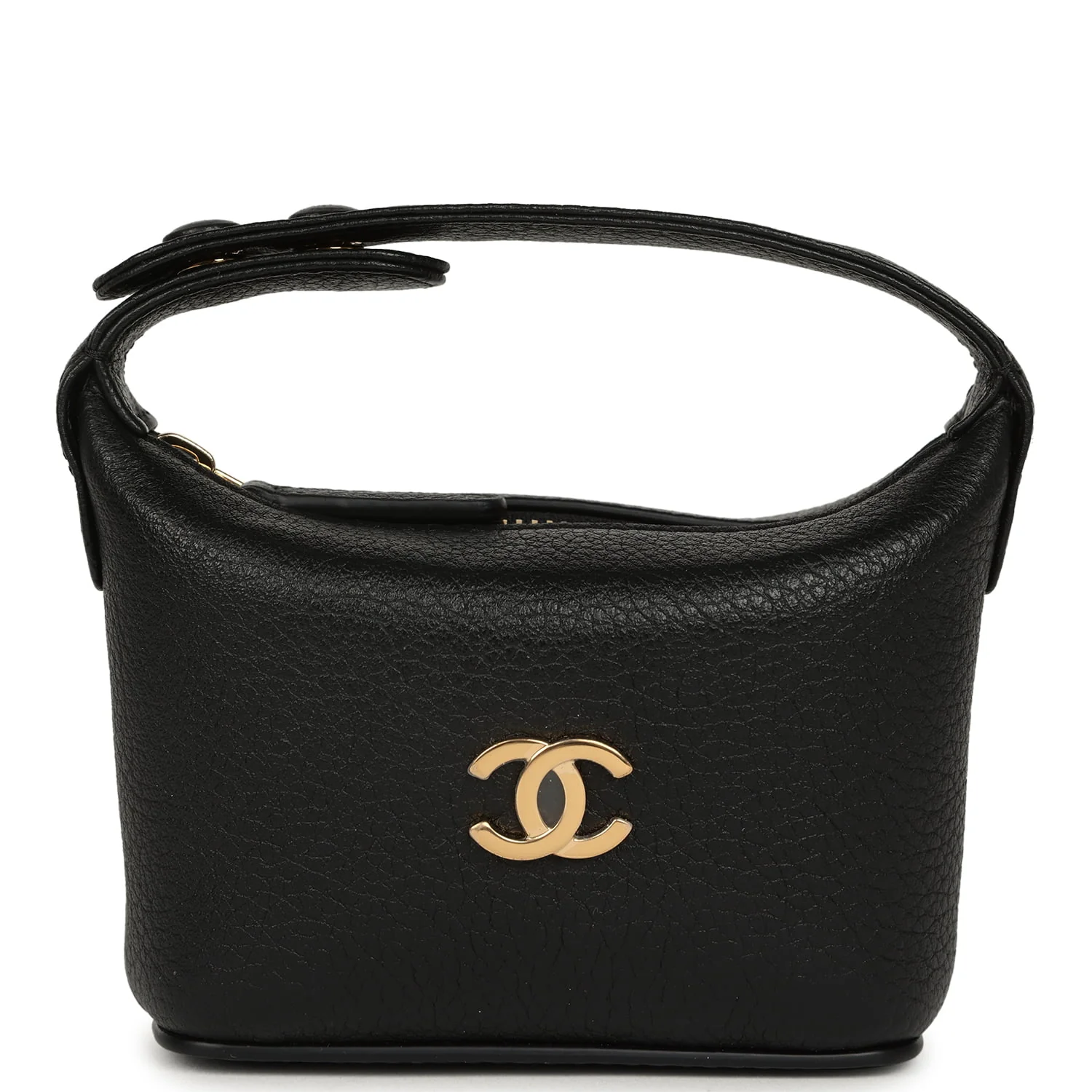 Chanel Micro Top Handle Round Hobo Pouch Black Grained Calfskin Gold Hardware