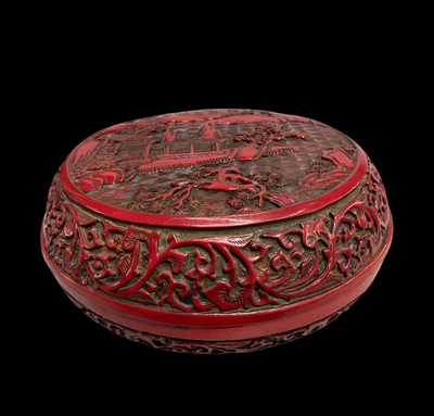 Qianlong Signed Old Chinese Wood Lacquerware Box W/hill N4275