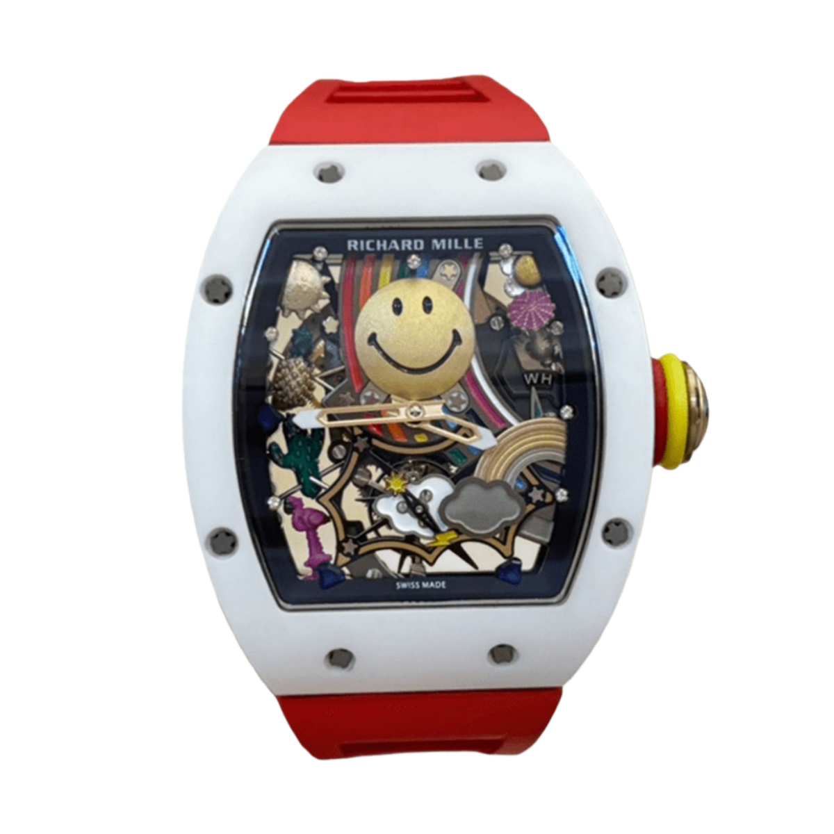 【7A Quality】Richard Mille RM 88 Smiley Automatic Tourbillon Watch Replica, Red Rubber Strap