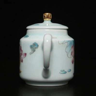 Signed Antique Chinese Famille Rose Teapot W/fish