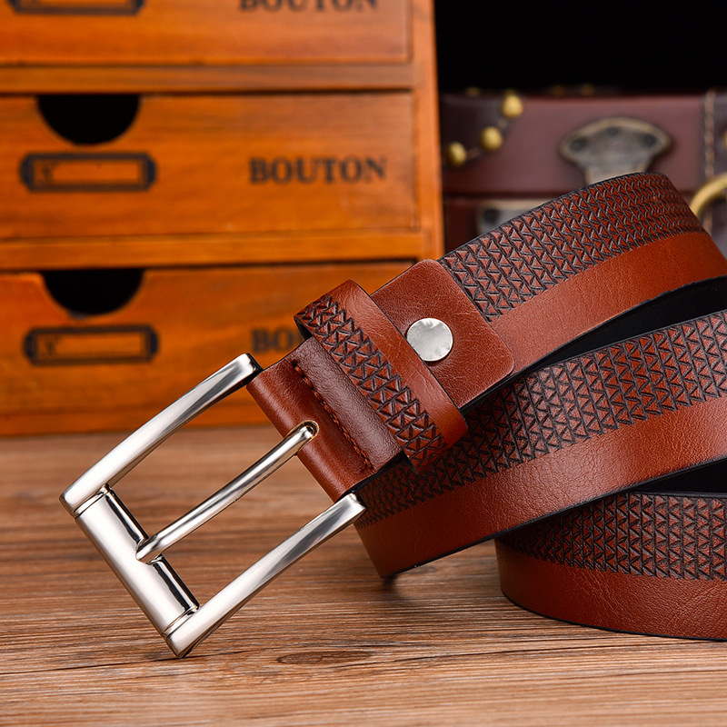 Men's Business Casual Geometric Pattern Pin Buckle Retro PU Leather Belt