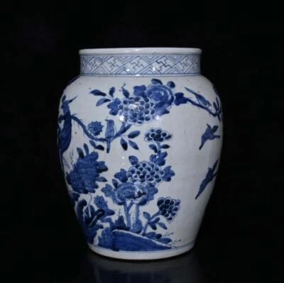 Qianlong Signed Old Chinese Blue and White Pot W/bird N316