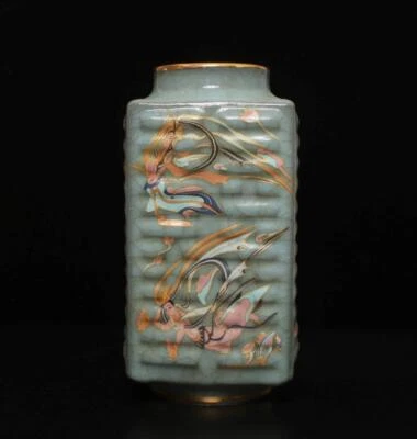 Fenghua Signed Old Fine Chinese Ru Yao Ru Kiln Vase w/lady