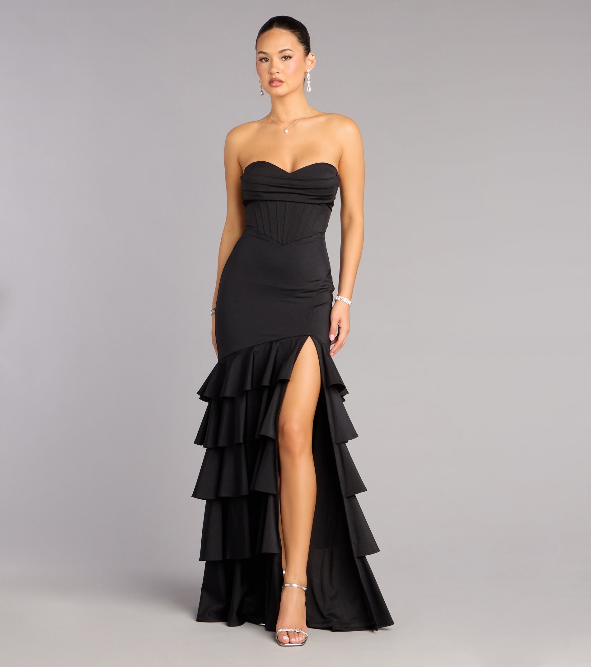 Ruffled High‑Slit Corset Mermaid Dress